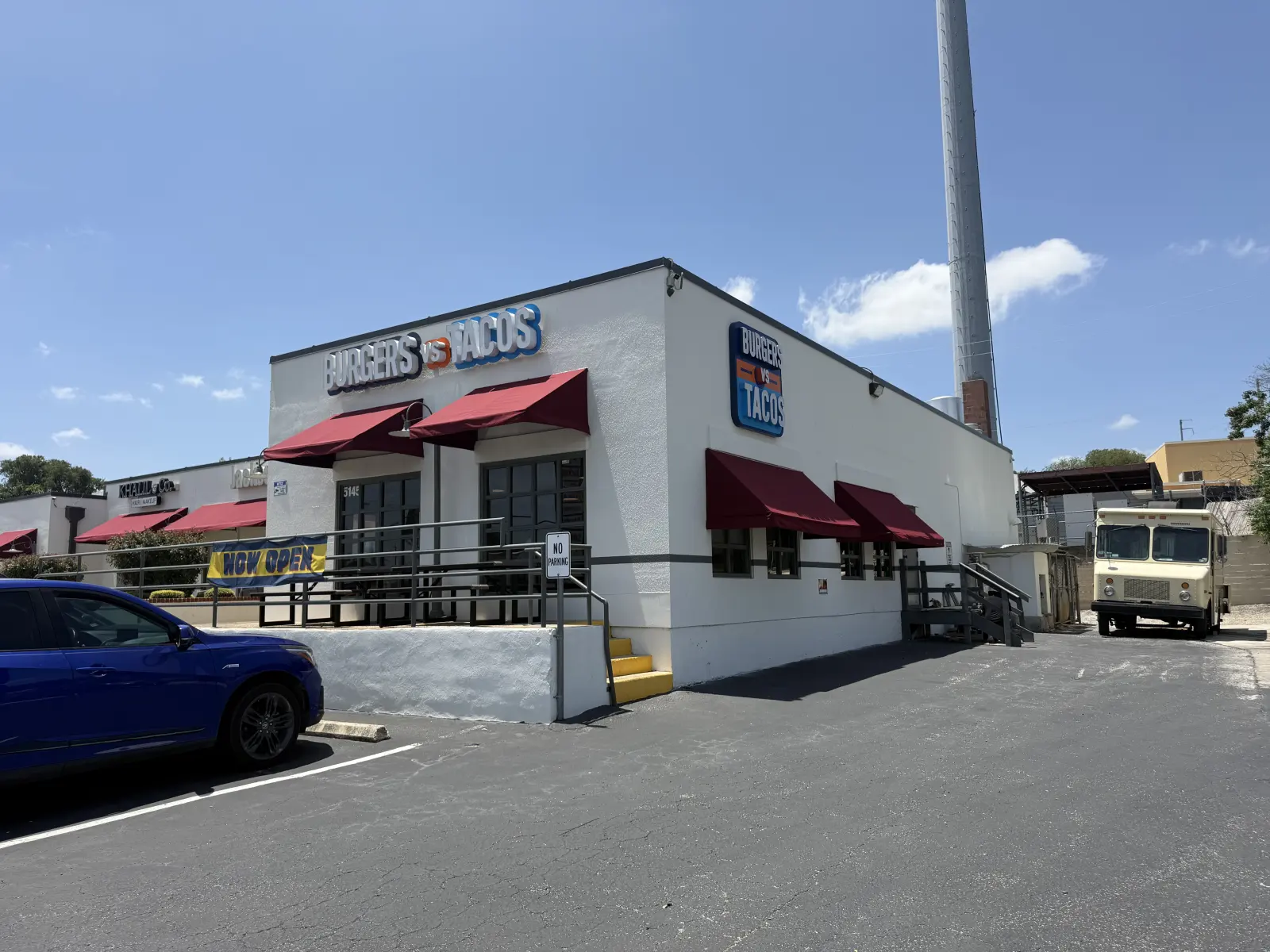 Side view of the restaurant with parking lot access